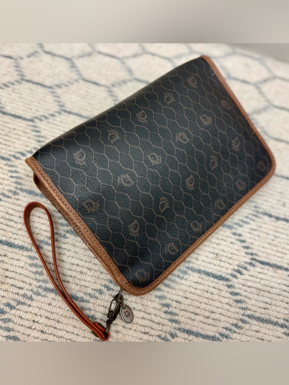 DIOR Vintage Iconic Honeycomb Monogram Brown Coated Canvas Wristlet Clutch Bag - Picture 11 of 16